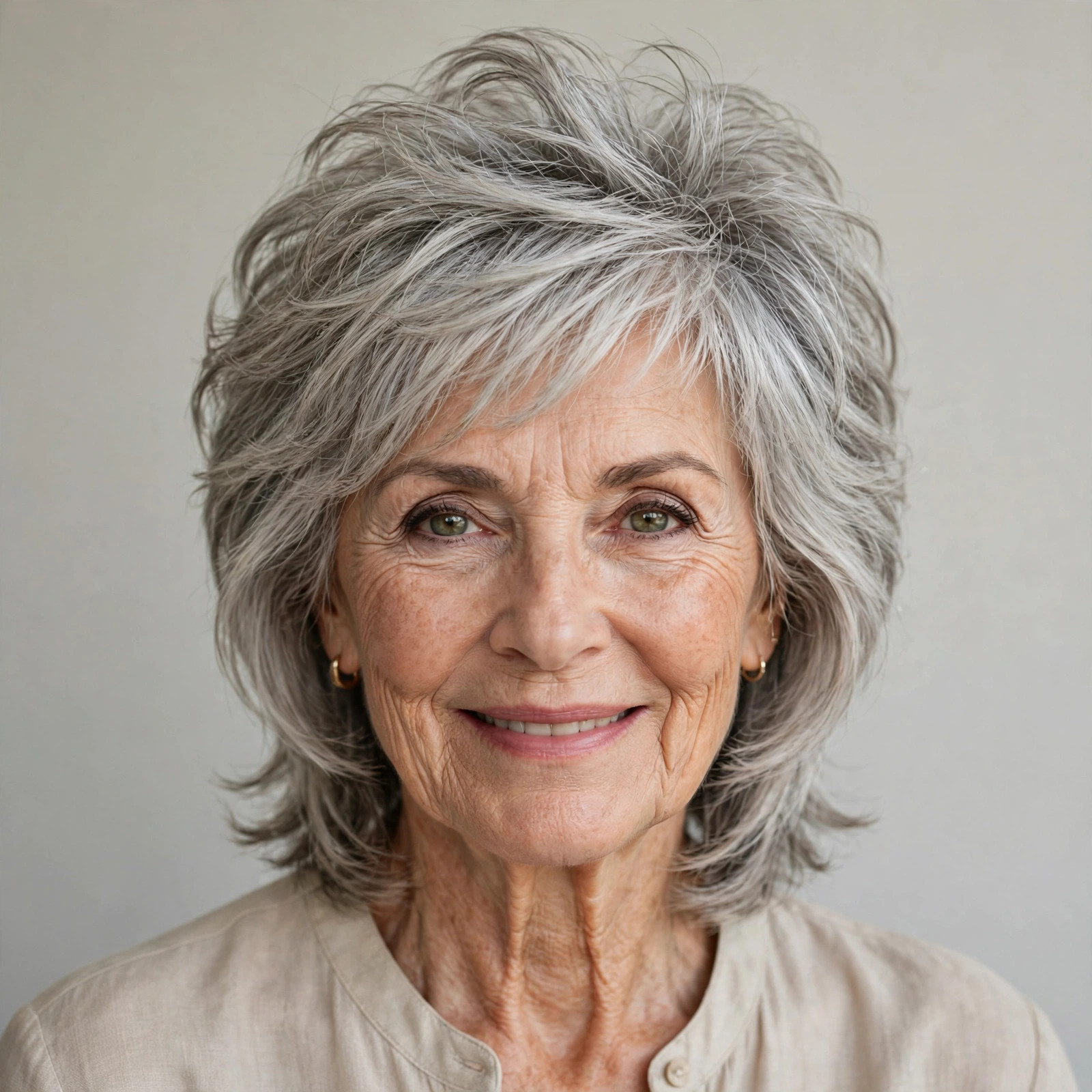 Corte bixie moderno en mujer mayor de 70 años